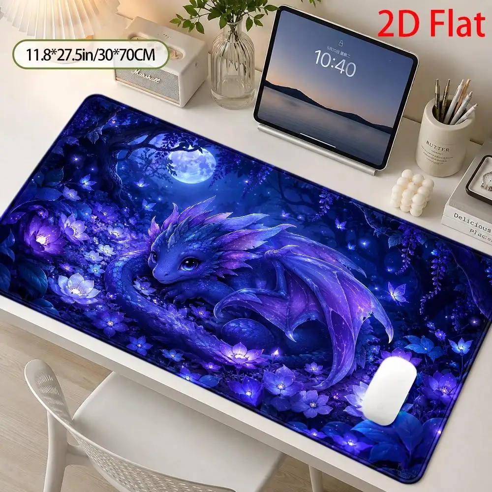 Dreamy Purple Dragon Large Mouse Pad, Moonlight Forest Theme Desktop Pad, Soft and Comfortable alfombrillas para escritorio