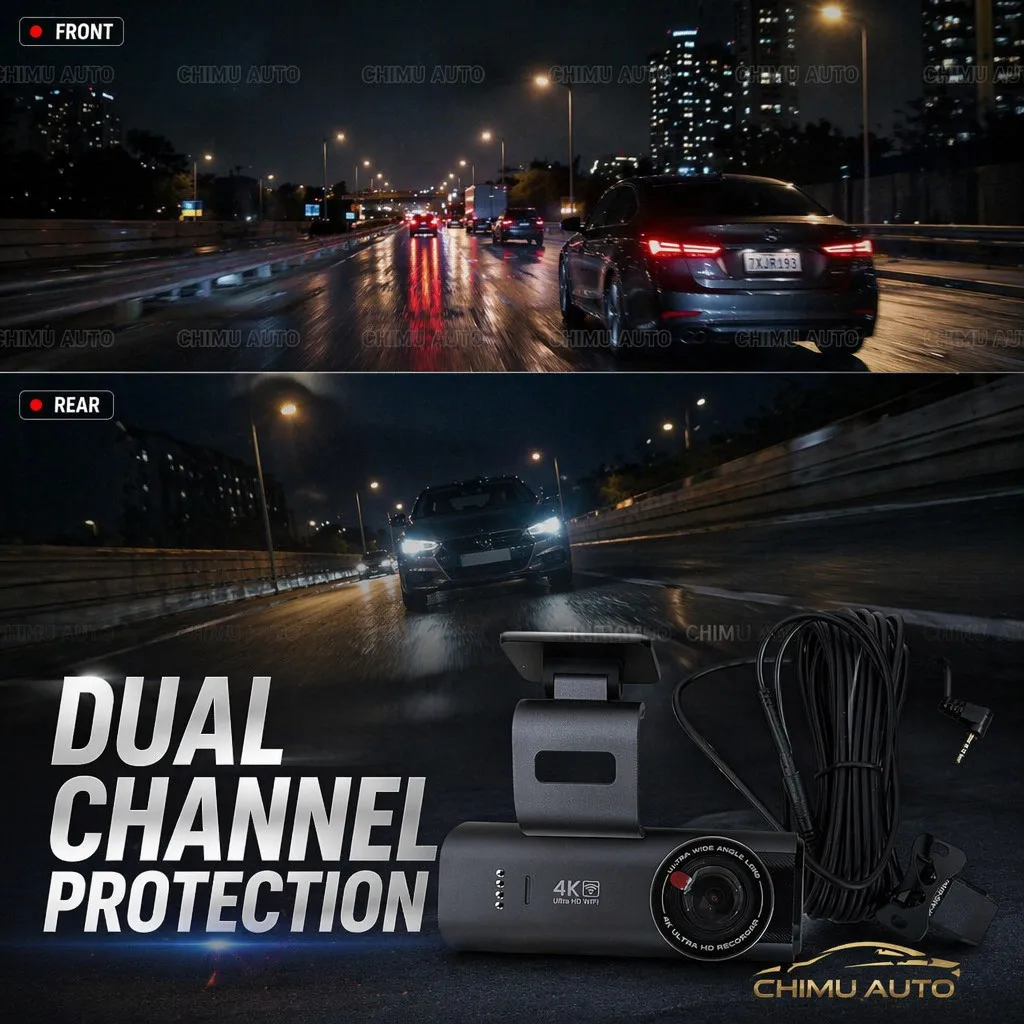 【CHIMU HOME】 4K Dual Lens Dash Cam WiFi Hidden Car DVR Front and Rear HD Video Recorder for Mobile Phone Interconnection for