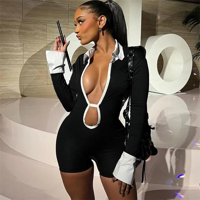 Sexy Slim Fit Jumpsuit orts Dames Street Sle Diamond Embellied mid Taille Potloodbroek Regelmatige dunne lentecollectie