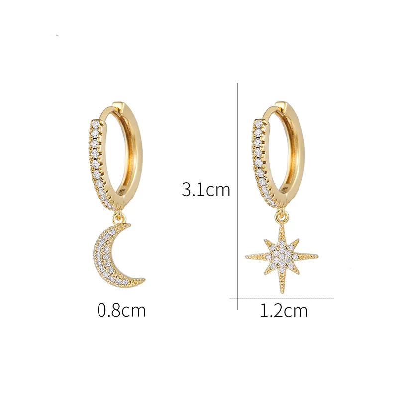 Fashion Eight-pointed Star Cubic Zirconia Earrings Women Men Gold Silver Color Copper Metal Hoop Earrings Party Daily Jewelry