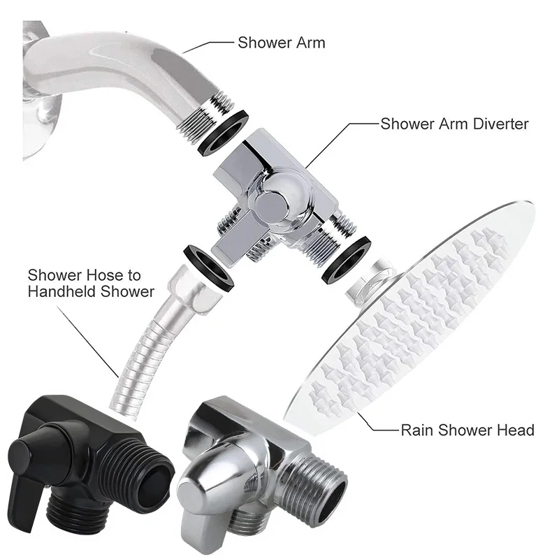 1Pcs Shower Arm 3-Way Diverter Valve G1/2\'\' For Handheld Shower Head Fixed Shower Head Bathroom Accessories Threaded Connector