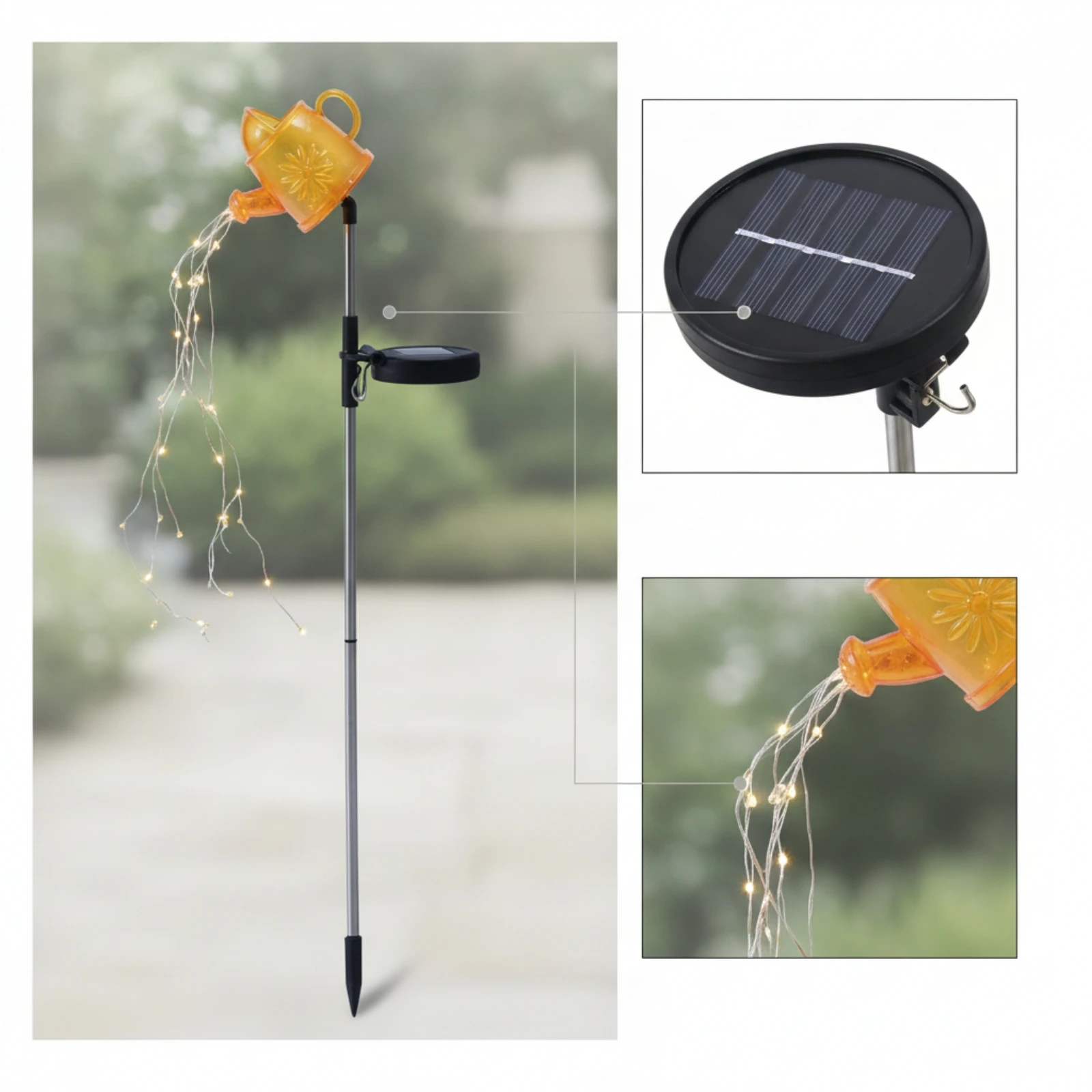 Solar Watering Can Light Hanging Watering Can Light with Stake Garden Decor Energy-Saving Flexible for Lawn, Patio