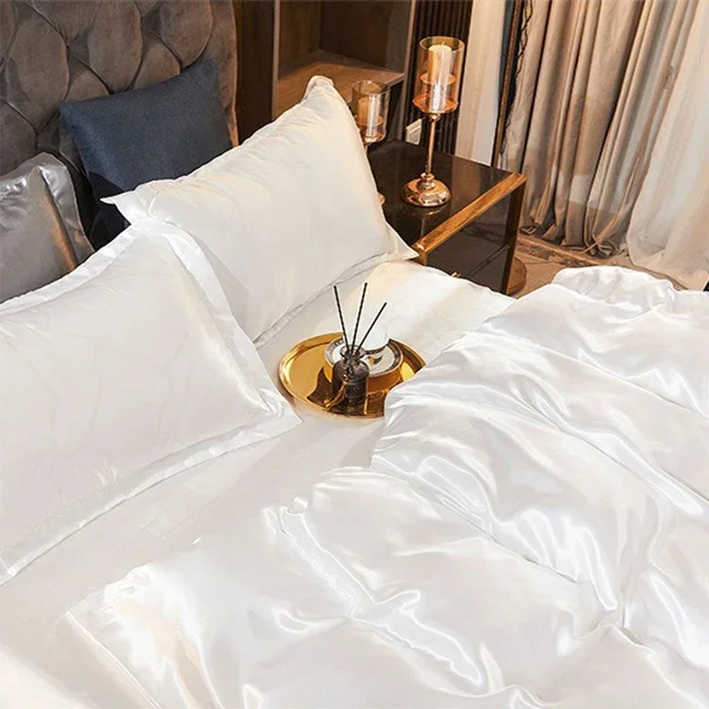 Luxury satin rayon bedding set nordic white duvet cover single double queen king size quilt cover 150/180 comforter cover