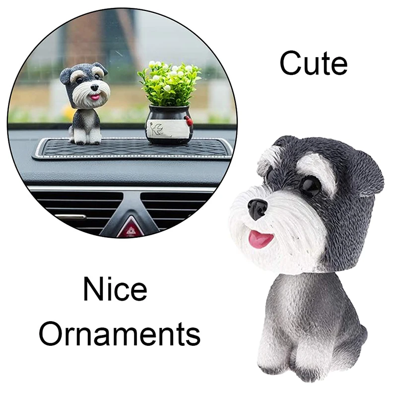 Dog Bobblehead Schnauzer Mini Figurine Bobble Head Dogs Car Dash Ornament Cute Shaking Head Nodding Dog Puppy Figurine for Car