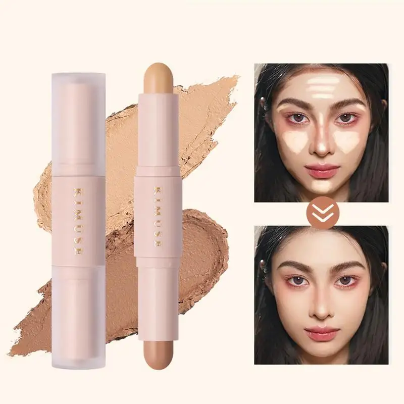 Bâton de maquillage portable pour le visage, 2 documents, stylo éclaircissant, multifonctionnel, touristes, bâtons de crème, surbrillance douce, anciers bronzant