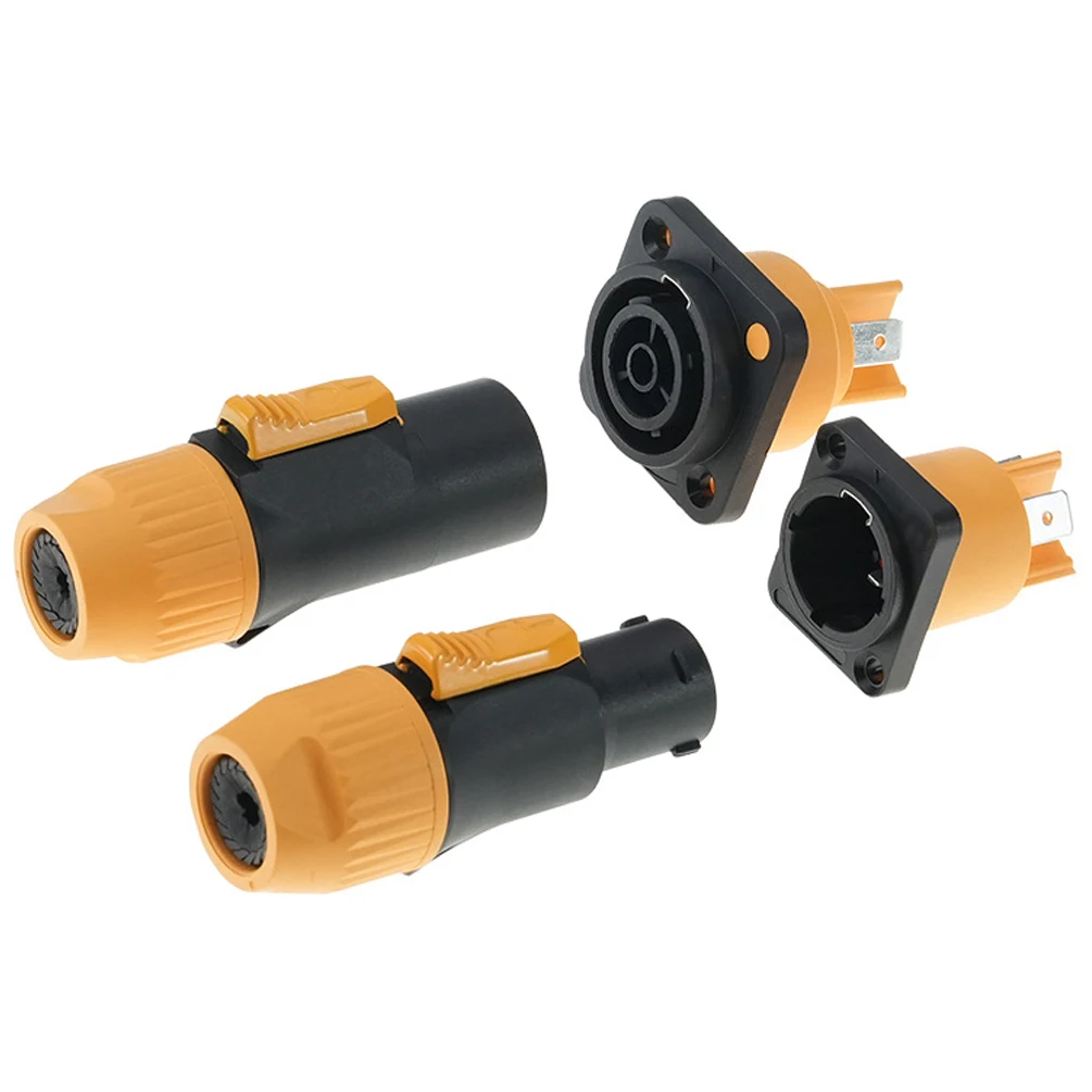 3-Pin IP65 موصل Powercon مقاوم للماء PA66 قفل ذكر التوصيل هيكل أنثى مع مخرج لإضاءة المسرح/معدات الصوت