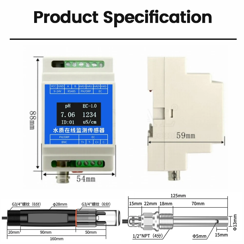 High-precision pH EC Sensor Water Quality Environmental Protection Detector Salinity Temperature TDS Integrated Transmitter