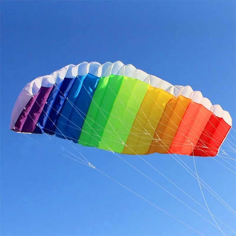 Gratis Verzending Regenboog Dual Line Stunt Power Kite Grote Parafoil Vliegers Voor Volwassenen Vliegen Kitesurf Nieuwe Beginner Fabriek Parachute