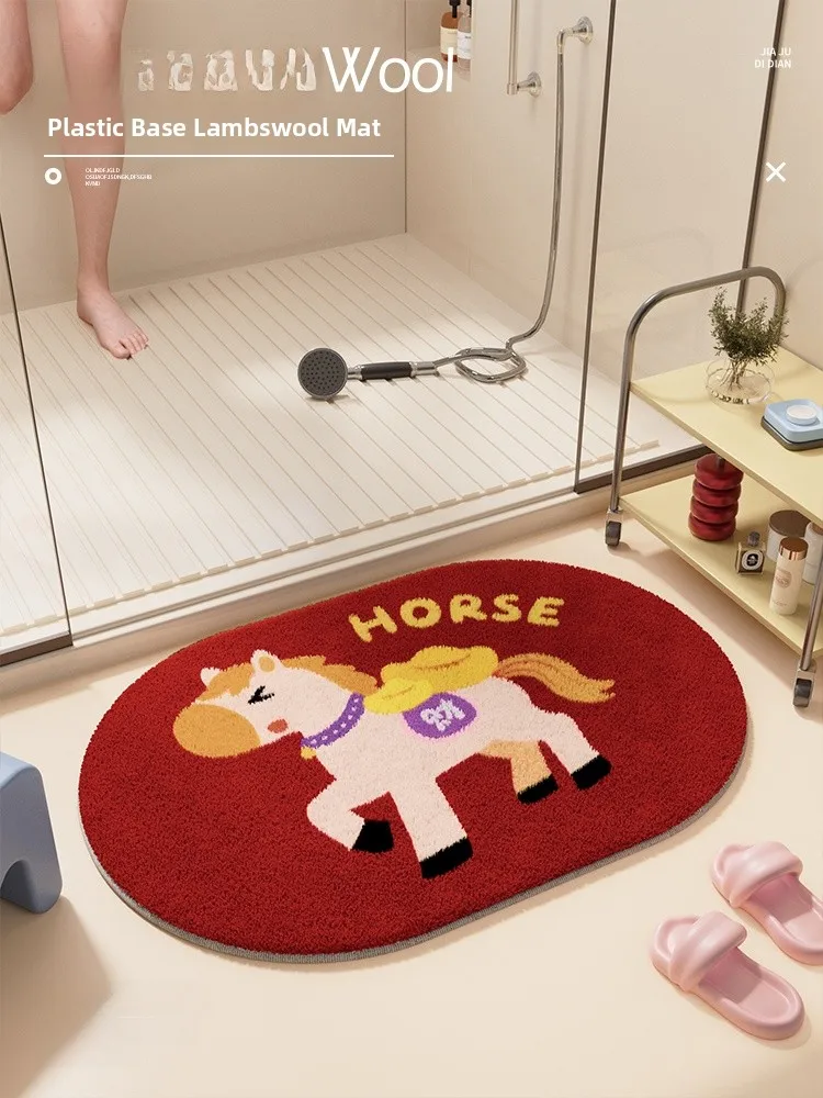 

Oval Bathroom Mat Fleece Backed Absorbent Quick Dry Toilet Entrance Anti Slip Foot Pad Home Decorative Floor Rugs Bathroom