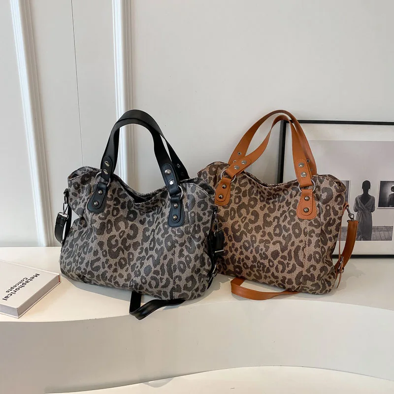 Borse a tracolla con motivo leopardato di umore per le donne borse per lo Shopping di grande capacità in morbida pelle PU 2024 Shopper di borse di