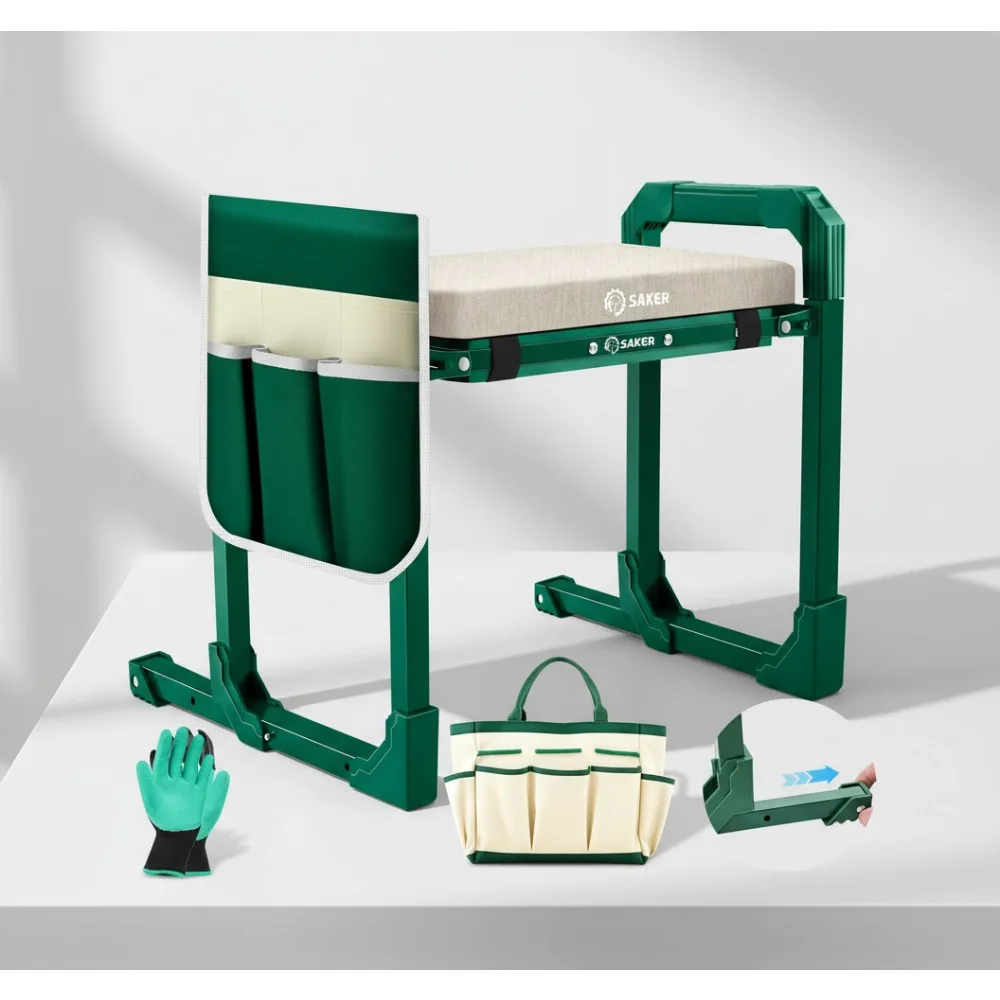 

Foldable Garden Kneeler Seat with Adjustable Legs, Thickened Pad & Tool Bag - Support for Elderly Gardening Outdoor Use