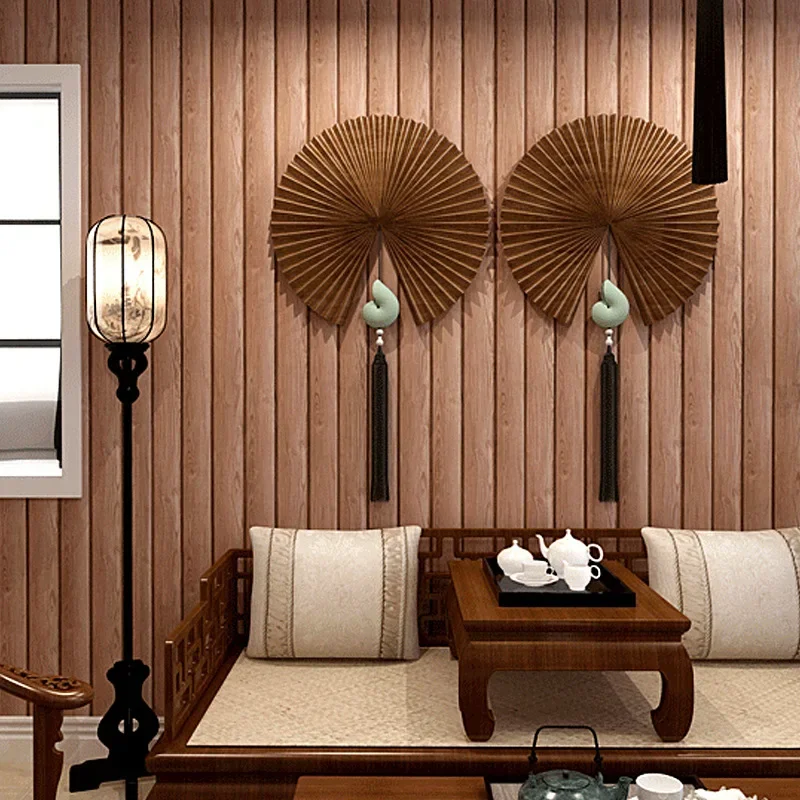 3D wood texture Chinese imitation wood grain wallpaper log color antique wood ceiling ceiling wallpaper