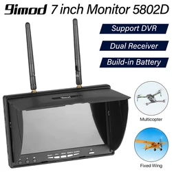 9IMOD LCD5802D Monitor FPV z DVR 5.8G 40CH 7-calowy monitor z ekranem LCD 800x480 Podwójny odbiornik różnorodności do drona FPV