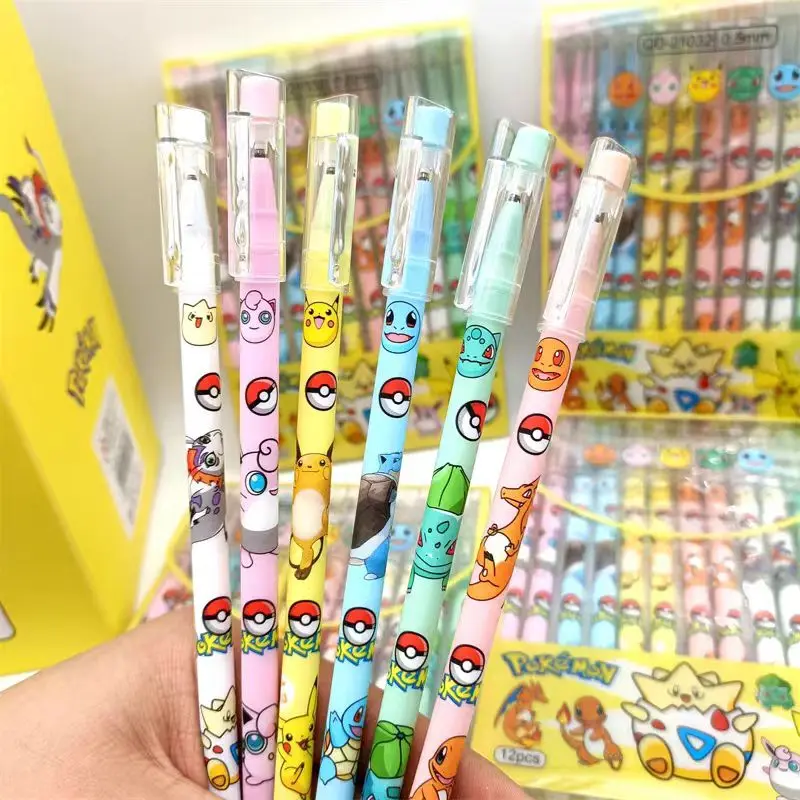 Random 1pcs Pokémon Black Pen Neutral Pen Pikachu Print Creative Canvas Shape Straight Stick Easy Signature Pen Birthday Gift