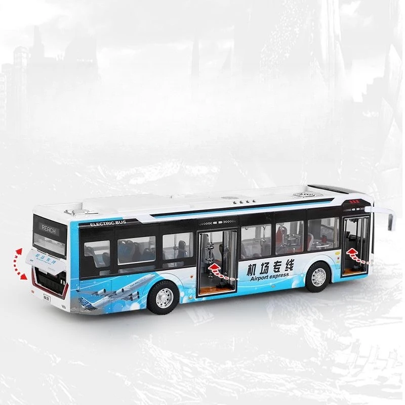 1:42 Scale Toy Bus, New Energy Electric Buses, Airport Sightseeing Metal Model Pull Back Sound & Light Collection For Boys, Kid