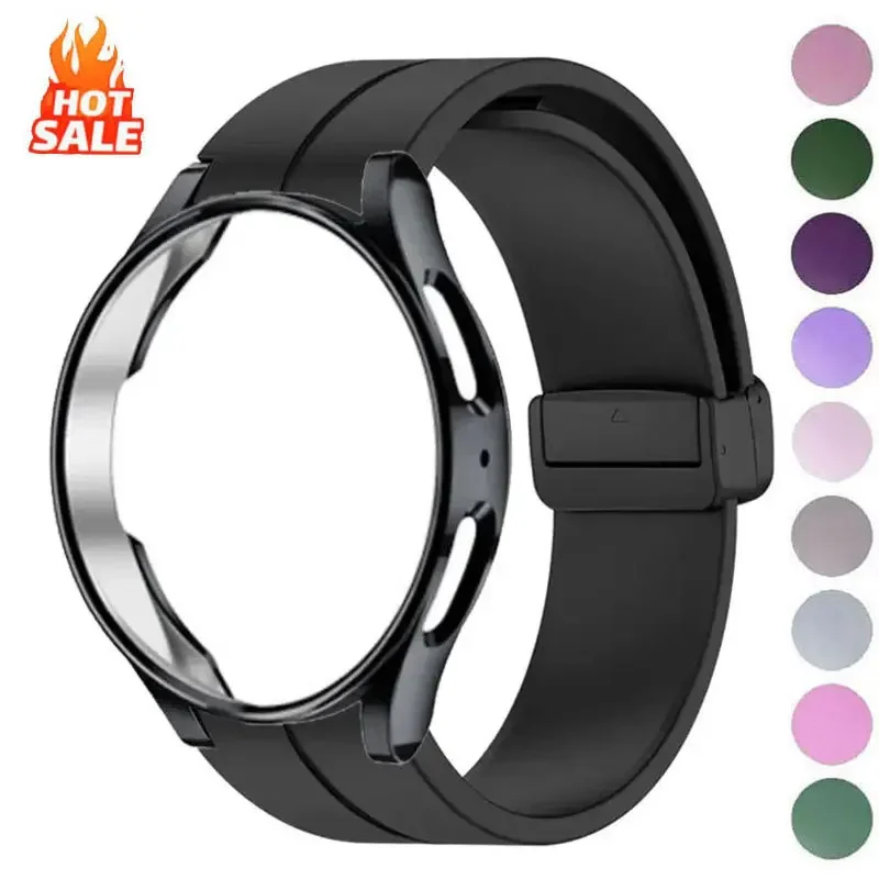 Silikonarmband + Hülle für Samsung Watch 4/5/6 40 44 mm Uhr 5Pro 45 mm Magnetschnallenband Galaxy Watch 4 Classic 42 46 mm