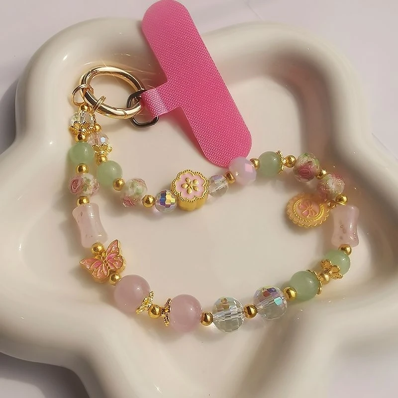 

Легкий роскошный стеклянный браслет с подвеской в виде цветка, женская веревка, креативная подвесная цепочка ручной работы, подвесная веревка для мобильного телефона, короткое запястье