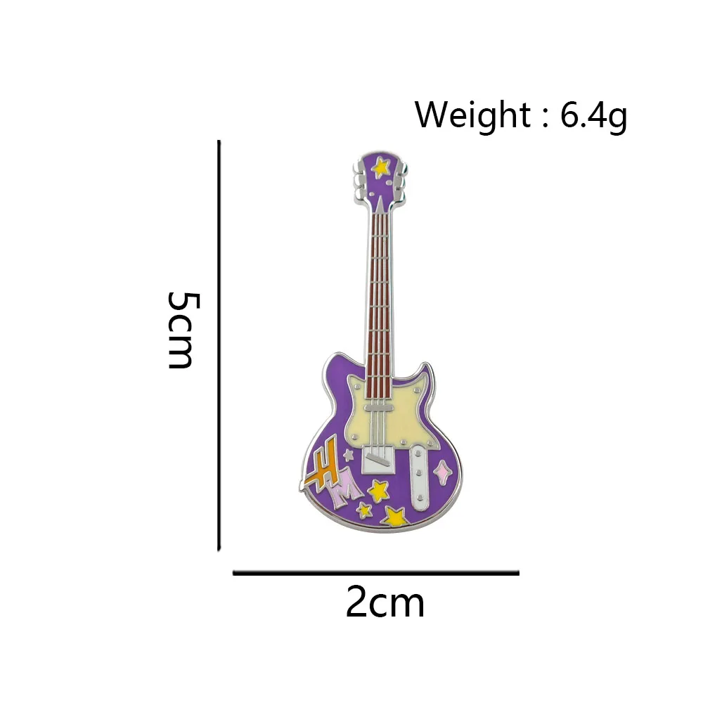 Hannah Montana Purple Electric Guitar Enamel Pin Star Pattern Metal Brooch Lapel Badge TV Series Fan Collectible Music Lover Gif