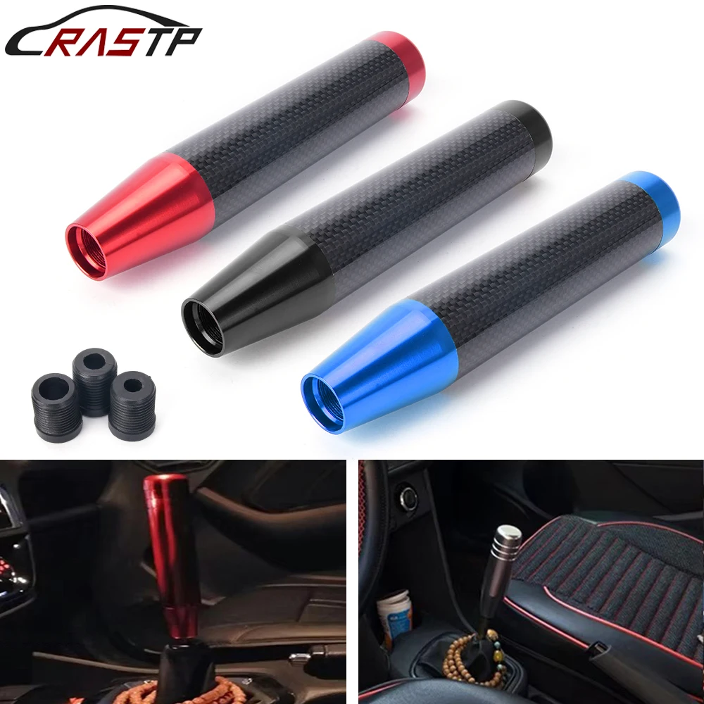 

RASTP-Real Carbon Fiber Aluminum Alloy Shift Knob M8 M10 M12 Car Modification Manual Gear Shift Knob With Adapter RS-SFN212