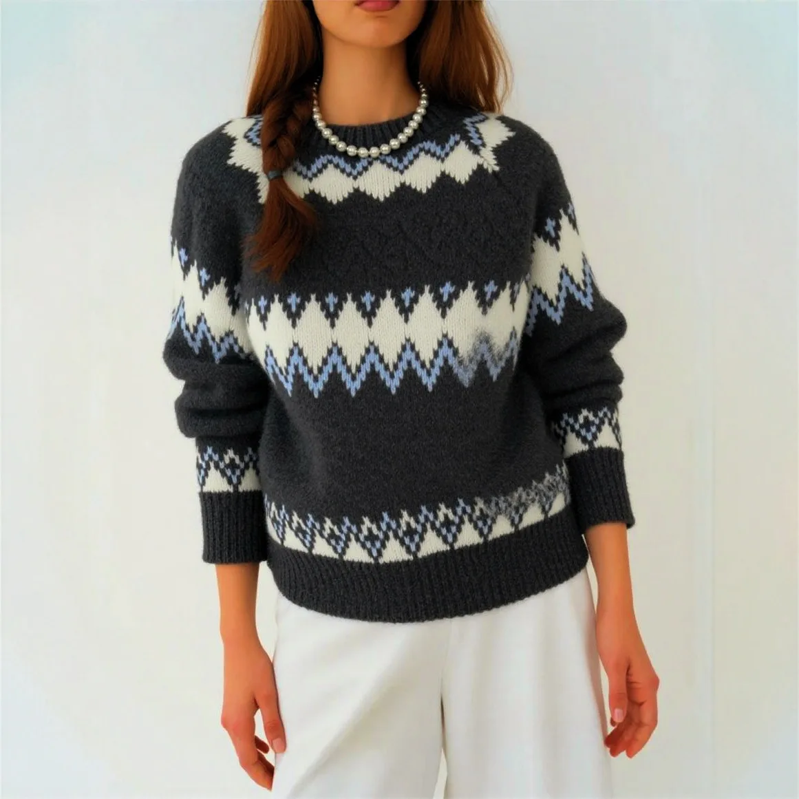 

2025 новый модный женский лыжный свитер в стиле ретро с круглым вырезом и длинными рукавами, осень-зима, вязаный кардиган на молнии, стиль Fair Isle