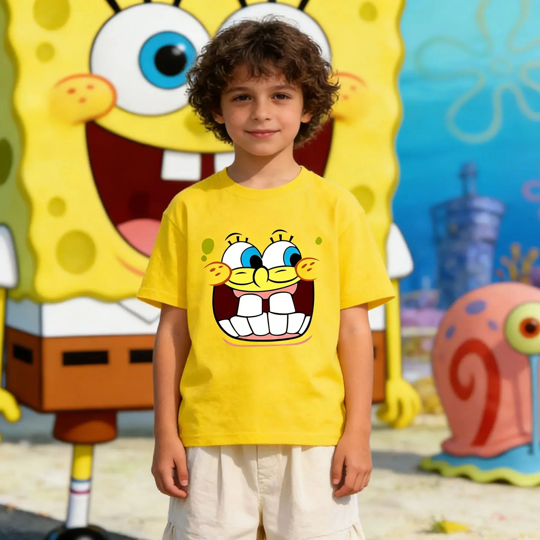 

Детские толстовки с принтом Губки Боба, летние модные пуловеры с короткими рукавами и круглым вырезом, футболки для взрослых и детей, футболки для родителей и детей