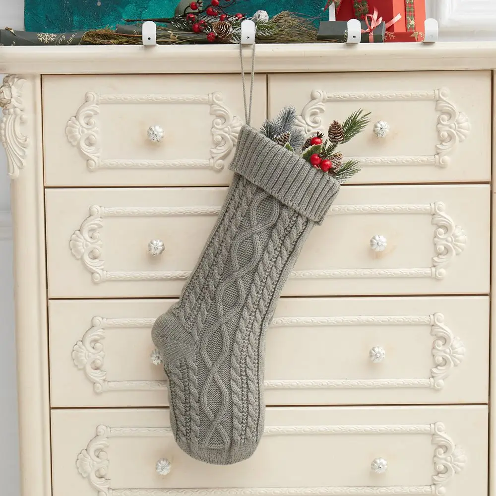 Fish Bone Large Knitted Christmas Decoration, Christmas Eve Yarn Socks, Candy Gift Bag, 46cm