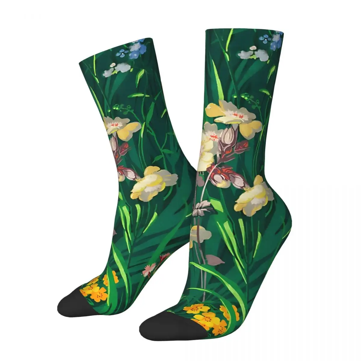 Crazy compression Wild Flowers Floral Pattern Sock for Men Harajuku Seamless Pattern Crew Sock Novelty