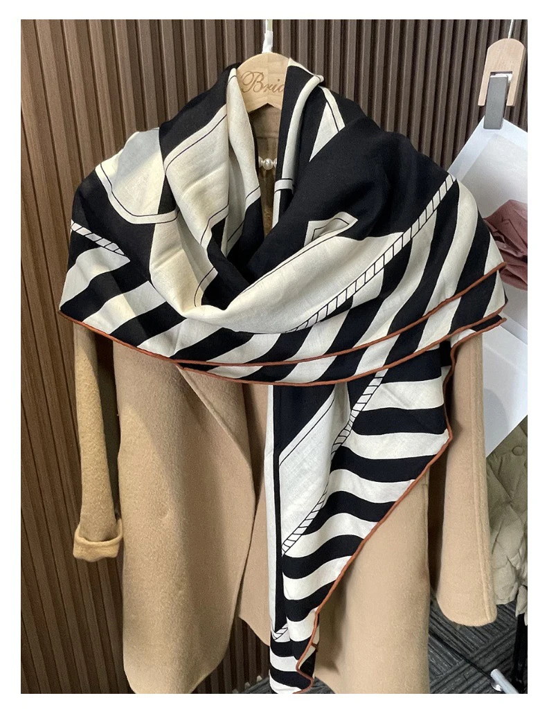 

Winter Silk Wool Scarf 135CM Large Shawls Luxury Designers Women Square Bandanas Christmas Lover Gift Shawl