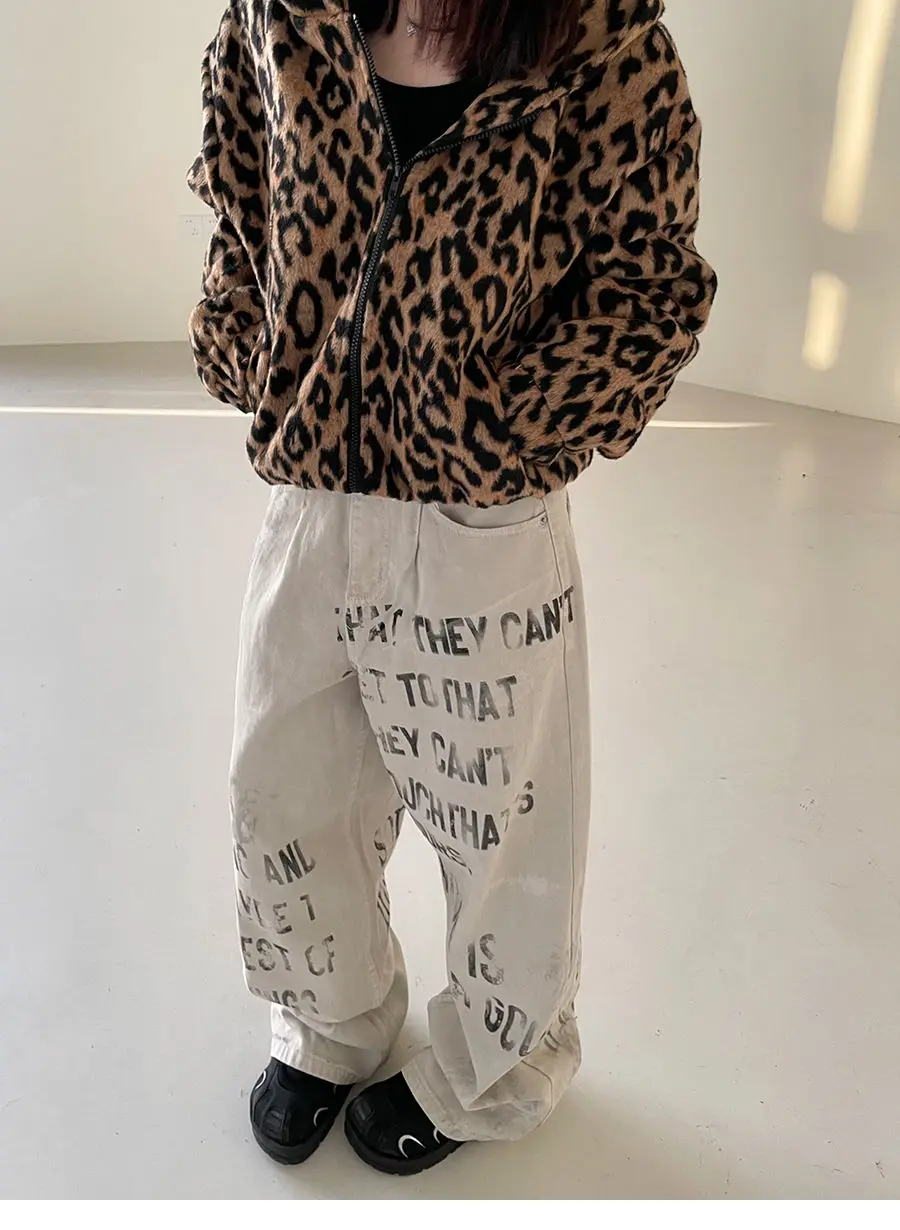 Donna Vintage Graffiti Albicocca Y2k Jeans 2025 Autunno a vita alta American Retro Streetwear Pantaloni in denim a gamba larga Pantaloni larghi