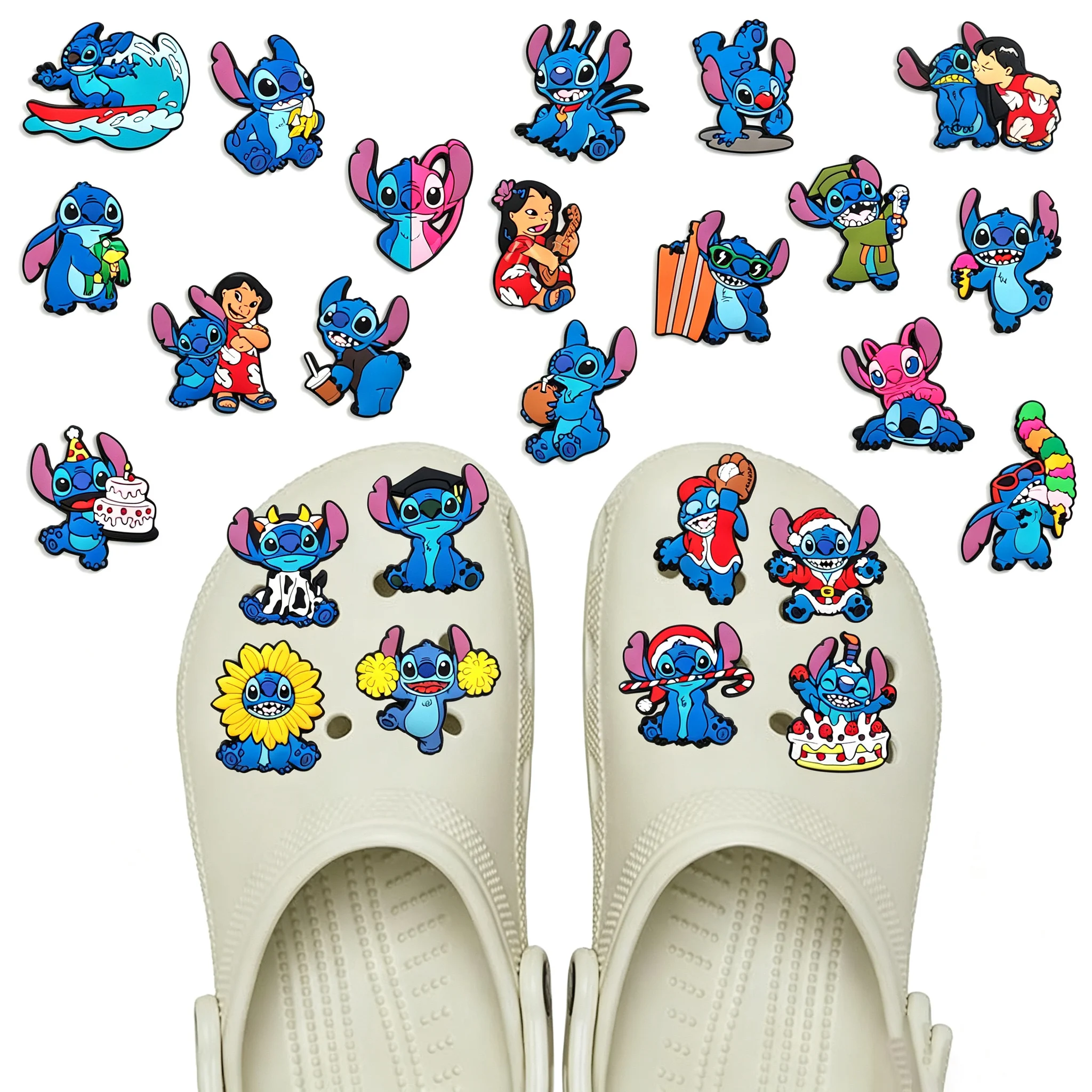 New Cute Stitch Lilo Cartoon PVC Shoe Charms Alien Holiday Surf Pattern Detachable Clog Shoe Accessories Decor DIY Gift