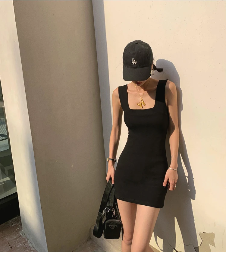 AOSSVIAO Sexy Slim Fit Bodycon Minikleider für Frauen 2026 Sommer Neuankömmling Schwarz Weiß Grau Tankkleid mit quadratischem Ausschnitt – Detail 20
