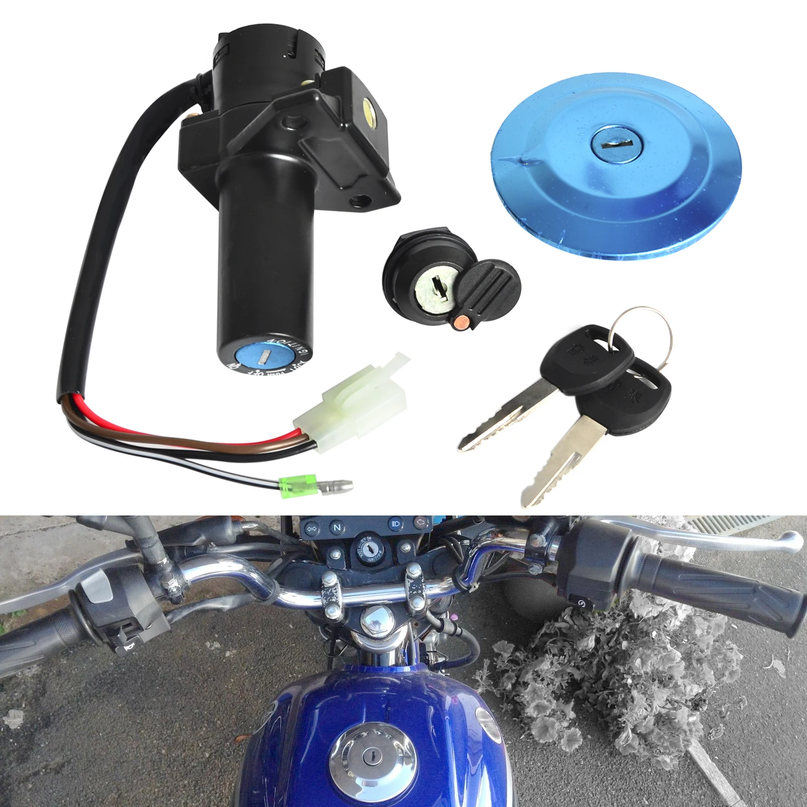 

For 2002-2013 Yamaha YBR125 YBR 125 Ignition Switch Fuel Tank Cap Seat Lock Keys