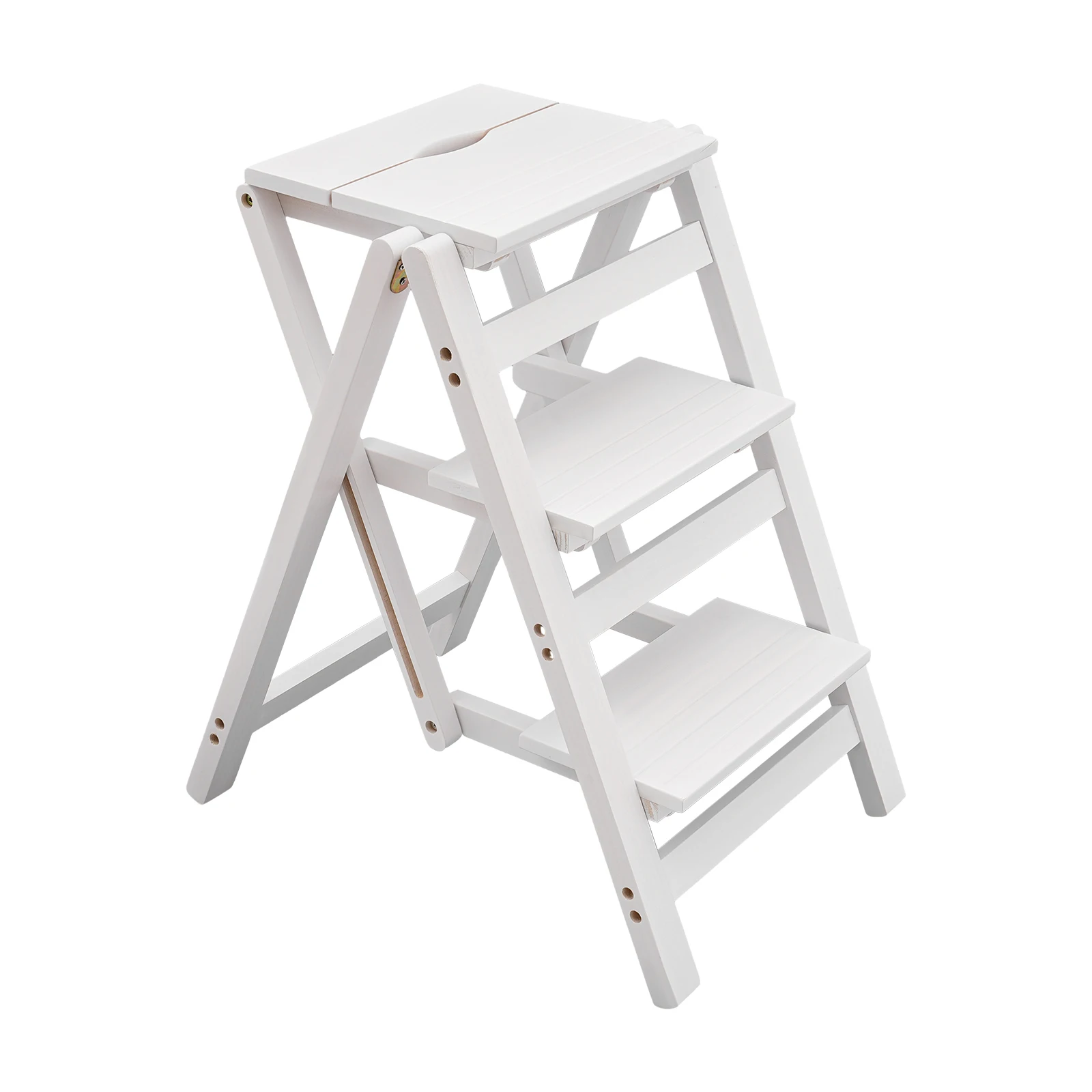 Chair Ladder, 3-Step Ladder Folding Step Stool Ladder Chair, White Pinewood Kitchen Step Stool Counter Chair for Kitchen, Bedroo