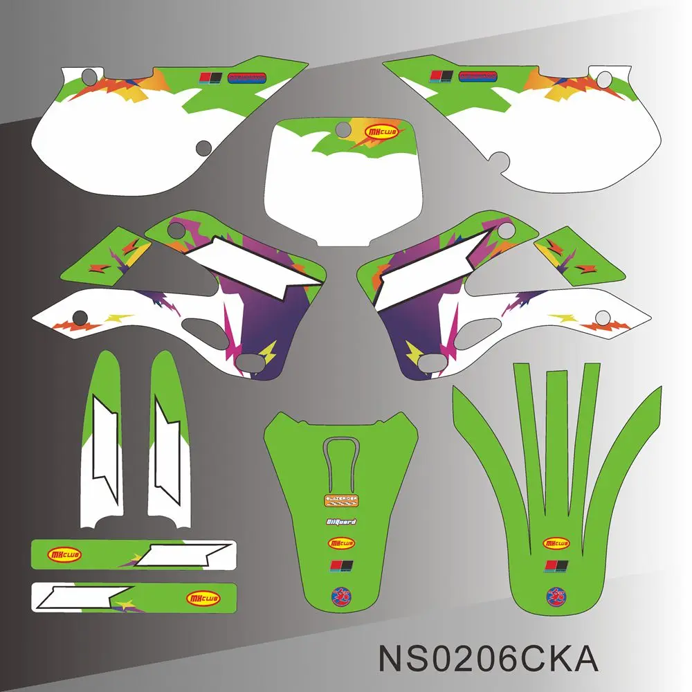 Autocollants graphiques complets pour moto, fond personnalisé avec numéro et nom pour Kawasaki KX 125 KX 250 1999 2000 2001 2002 NS0206CKA