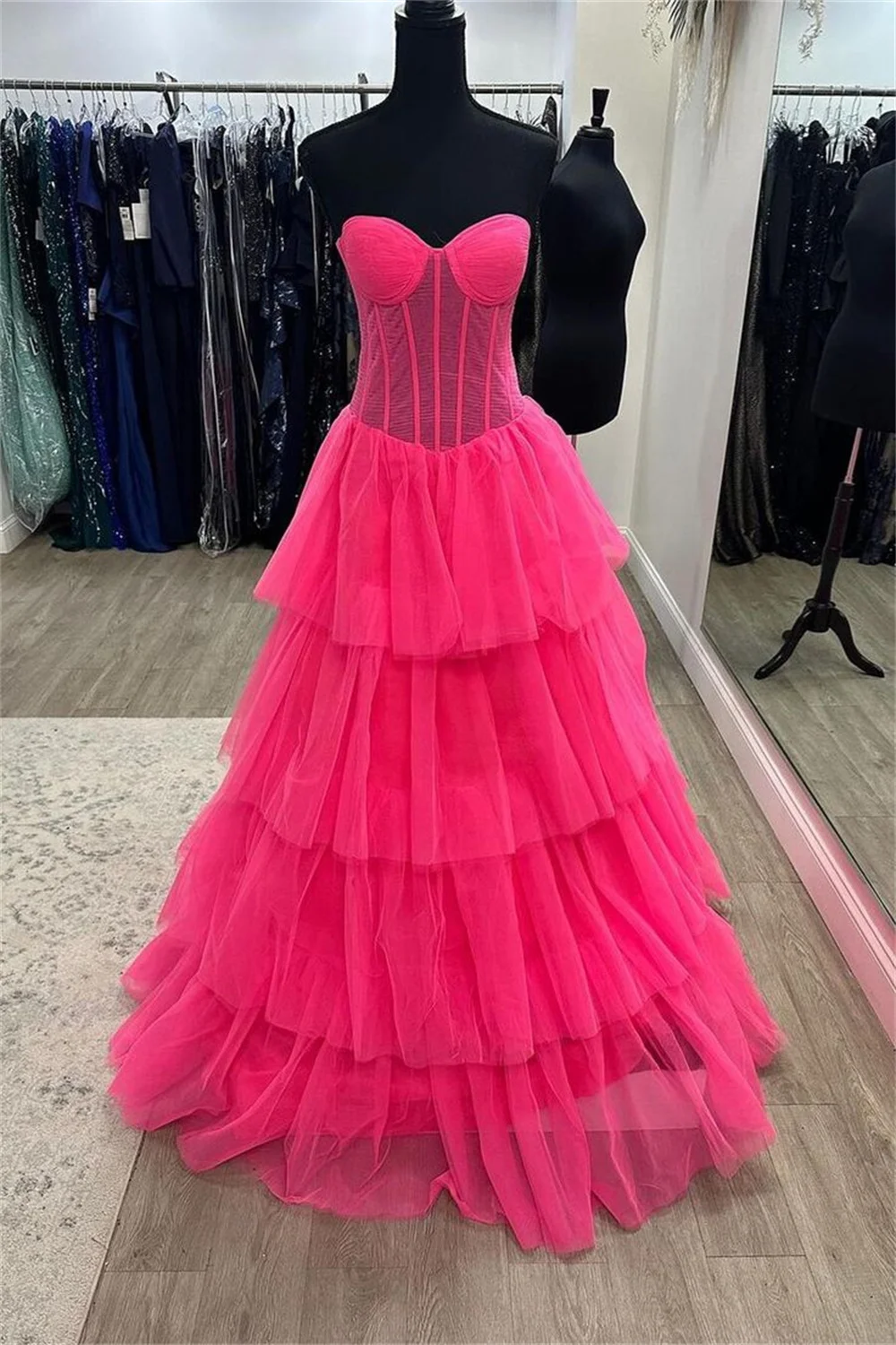 Amanda Barbie Pink Tulle vestidos de noche Strapless A-line Prom Dresses Elegant Sleeveless Floor-Length Formal Evening 2024