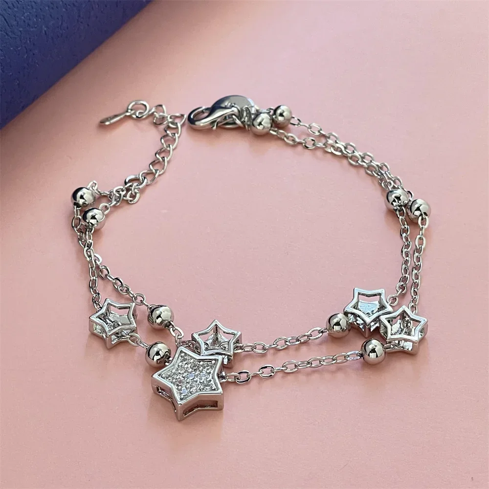 

S925 Sterling Silver Bracelet Exquisite Star Beads Charm Women Fashion Wedding Party Gift Jewelry