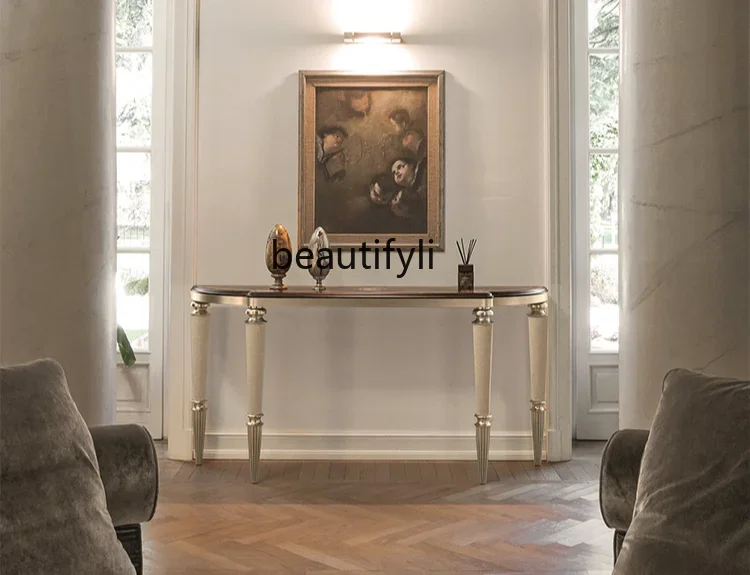 Modern Minimalist French Classical Villa Whole House Wood Veneer Entrance Corridor Crescent Console