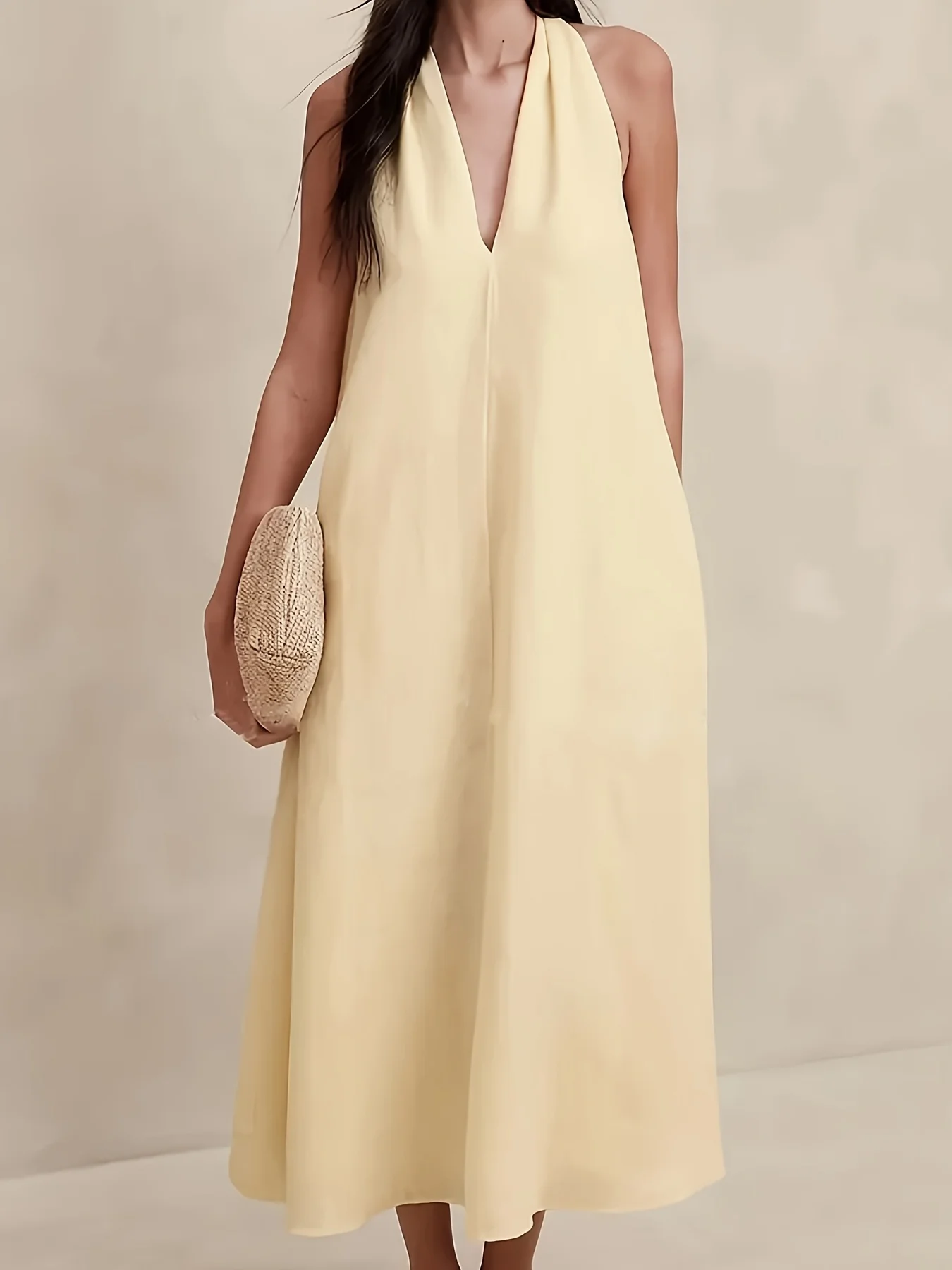 

Plus Size Women's Summer Halter Neck Deep V Maxi Dress Loose Flowy Casual Vacation Dress for Fat Ladies