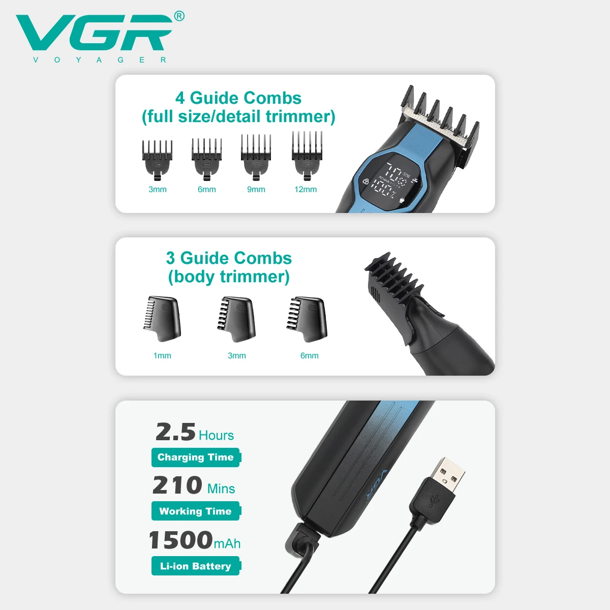 VGR 13 في 1 ماكينة تشذيب الشعر ماكينة حلاقة احترافية متعددة الوظائف ماكينة تشذيب شعر احترافية للرجال V-173