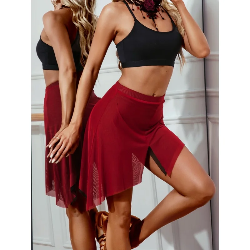 

Women Latin Dance Skirt One Piece Ballroom Adult Female Training Performance Costume Dancewear For Ladies