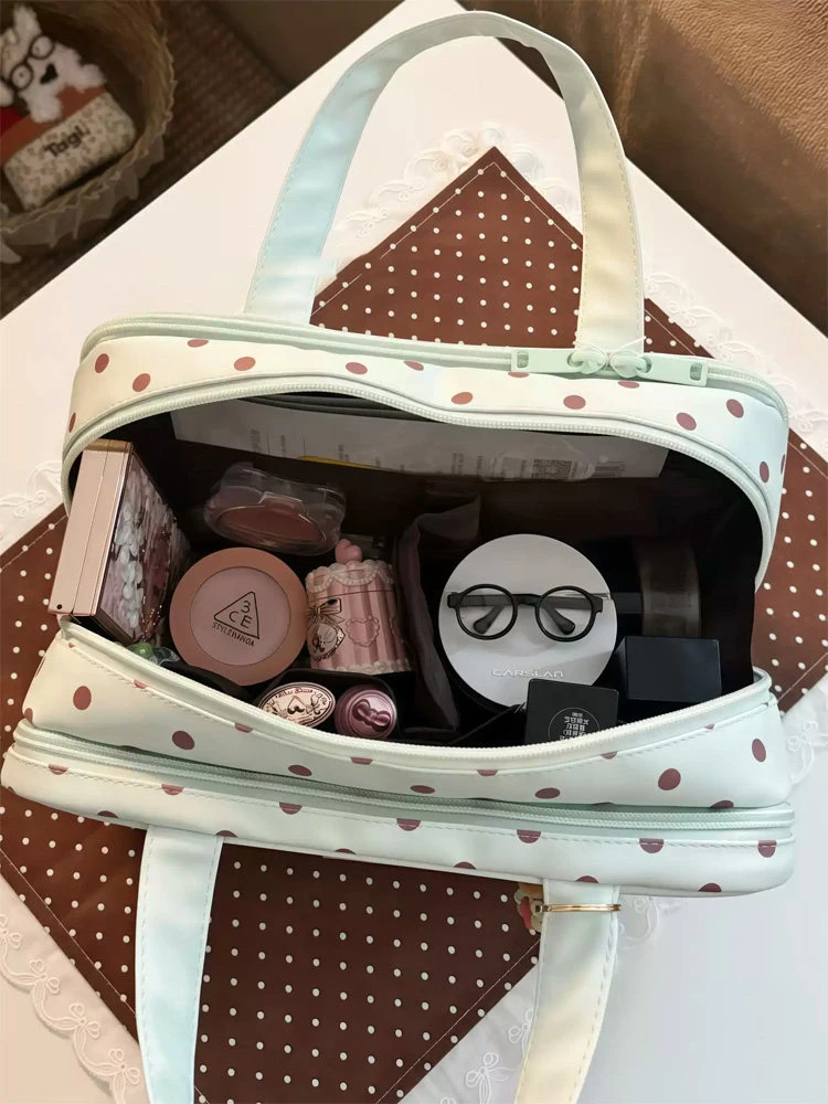 Peppermint Handheld Makeup Bag For Women Multi Layer Partition Portable Toilet Bag Travel Large Capacity Skincare Storage Bag