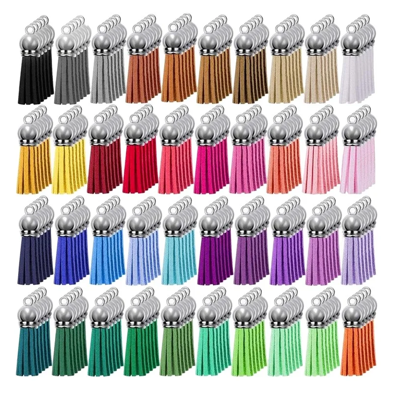 200 Pieces Keychain Tassels Leather Keychain Tassel Pendants Bulk Keychain Fringe Tassels for DIY Key Rings Craft Supplies