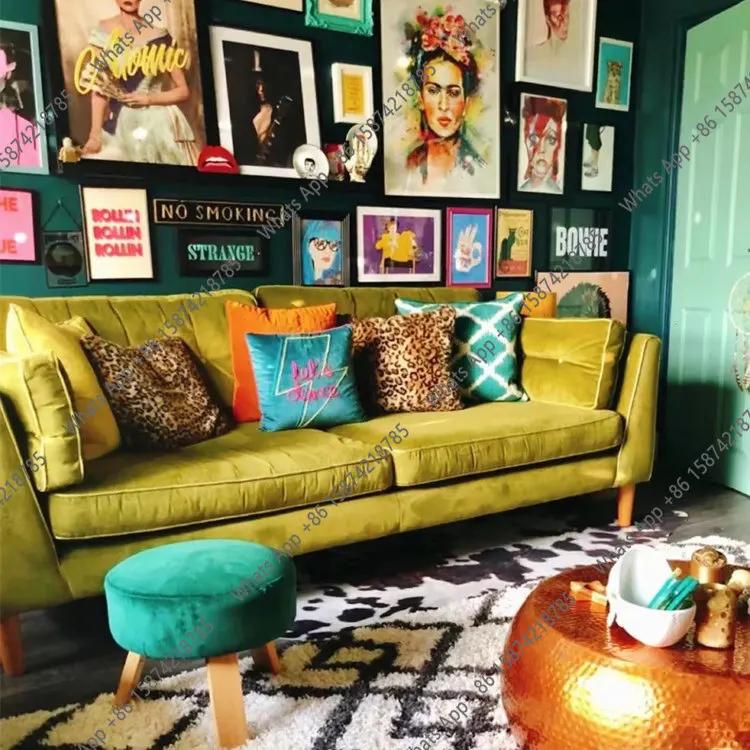 Retro-Sofa aus Samtstoff für kleine Wohnungen, dreisitziges Wohnzimmer-Sofa im nordischen, schlichten französischen Designer-Stil