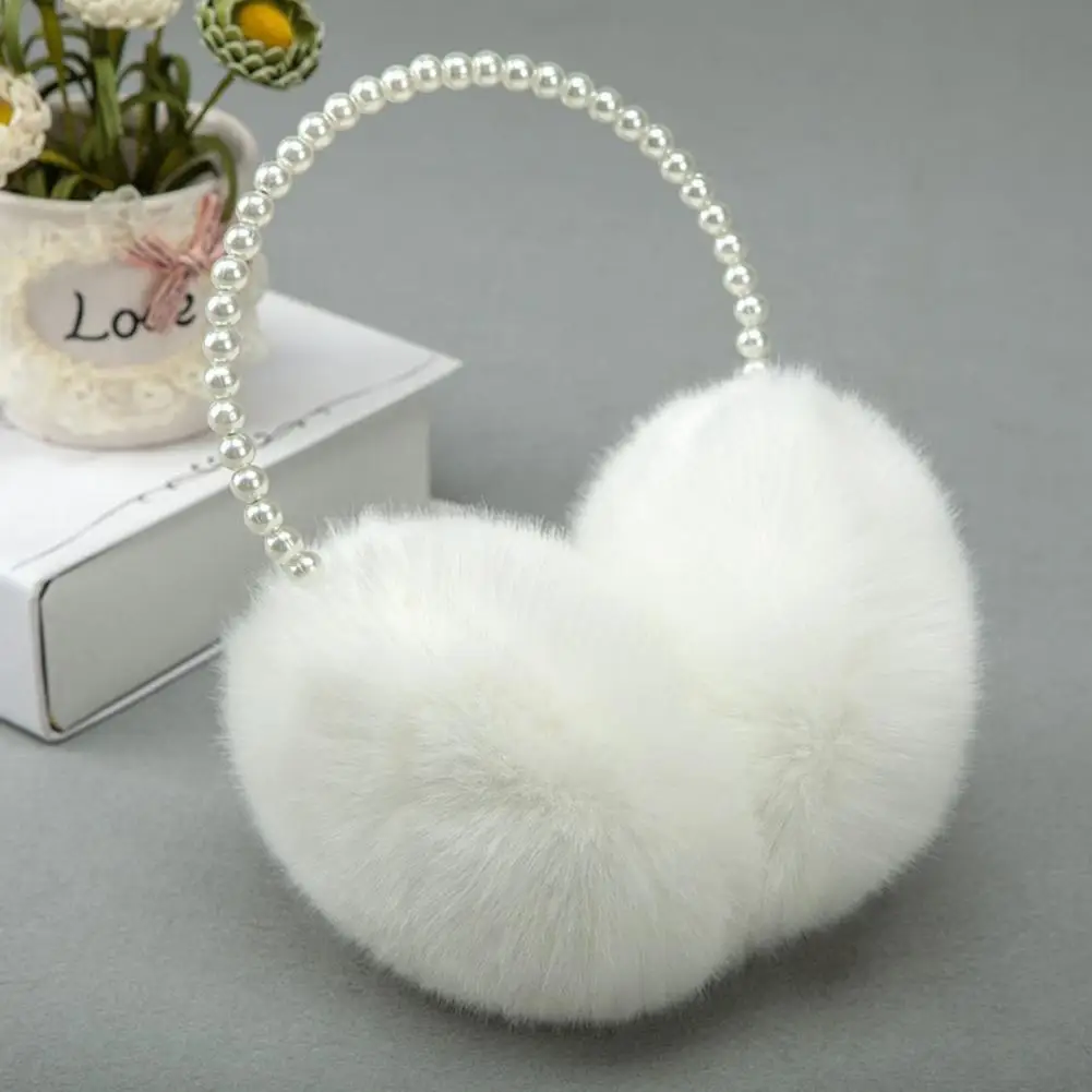 2023 Winter Fluffy Plush Earmuffs Imitation Pearl Beaded Headband Women Ear Muffs Windproof Winter Girls Ear Warmer 귀마개 orejeras