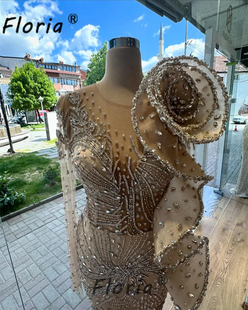 Luxury Flower Design Dubai Mermaid abiti da sera perline lucide Crystal manica lunga abiti da festa di nozze formali Vestidos de Noche