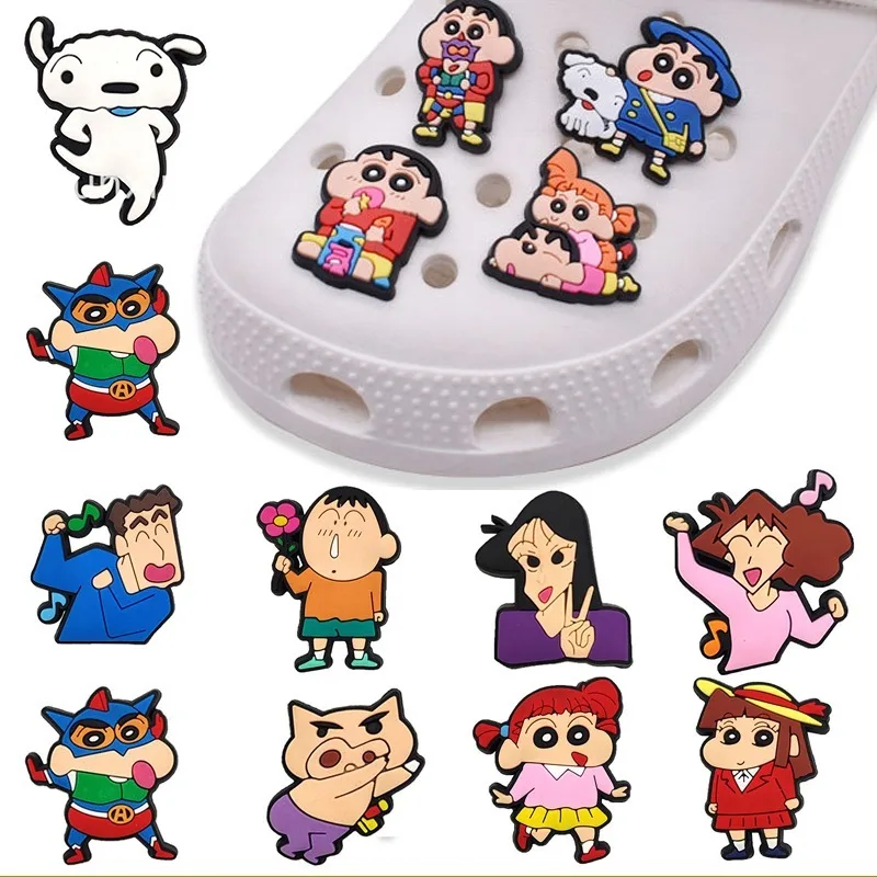 1Pcs DIY Crayon Shin-chan Cartoon Shoe Buckle Wholesale Anime Figure Crocs Accessories Charms Jibz Slippers Decorations