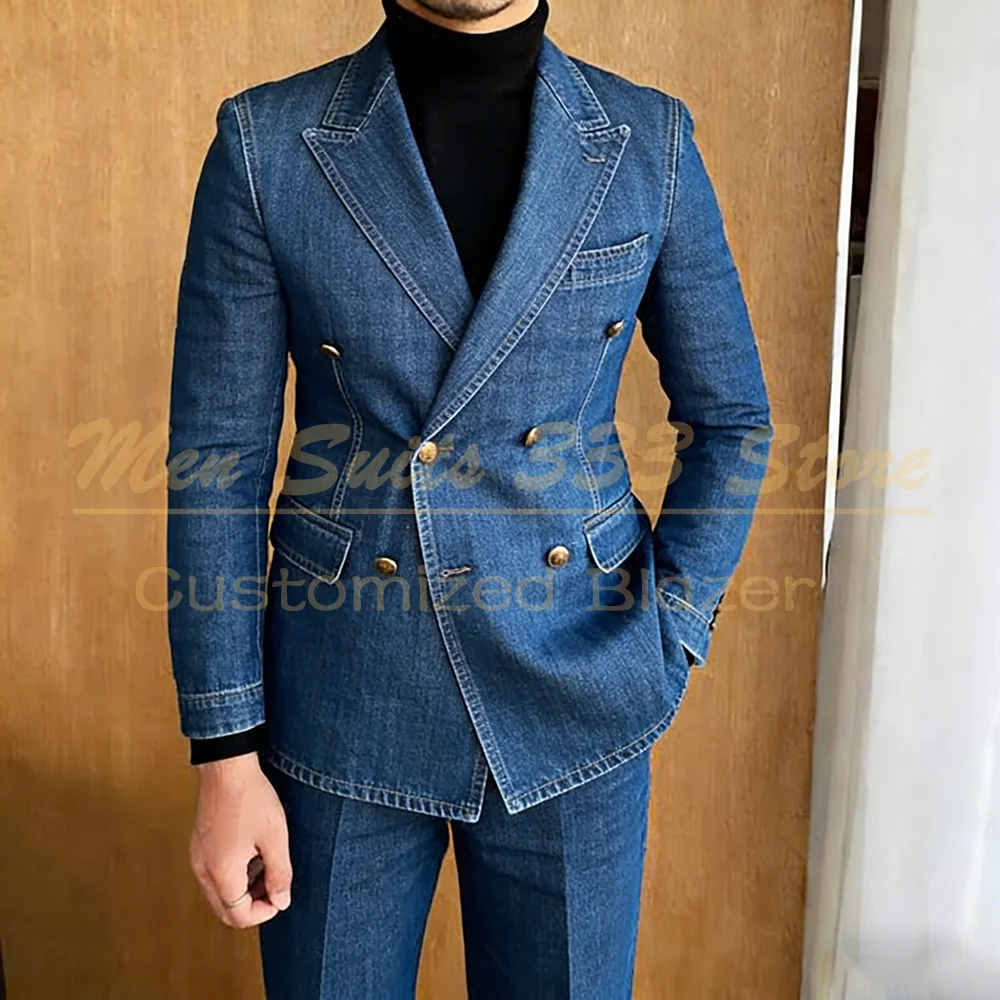 

Smart Casual Men's Suits Blazer Customized Double Breasted Regular Fit 2 Piece Jacket Pants Full Sets Costume Homme
