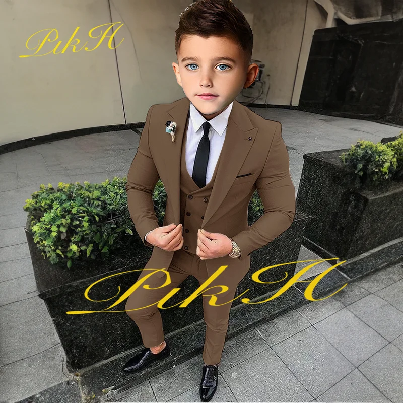 Suit for Boys Wedding Tuxedo Jacket Vest Pants 3-Piece Khaki Kids Complete Clothes Blazer Child costume enfant garรงon