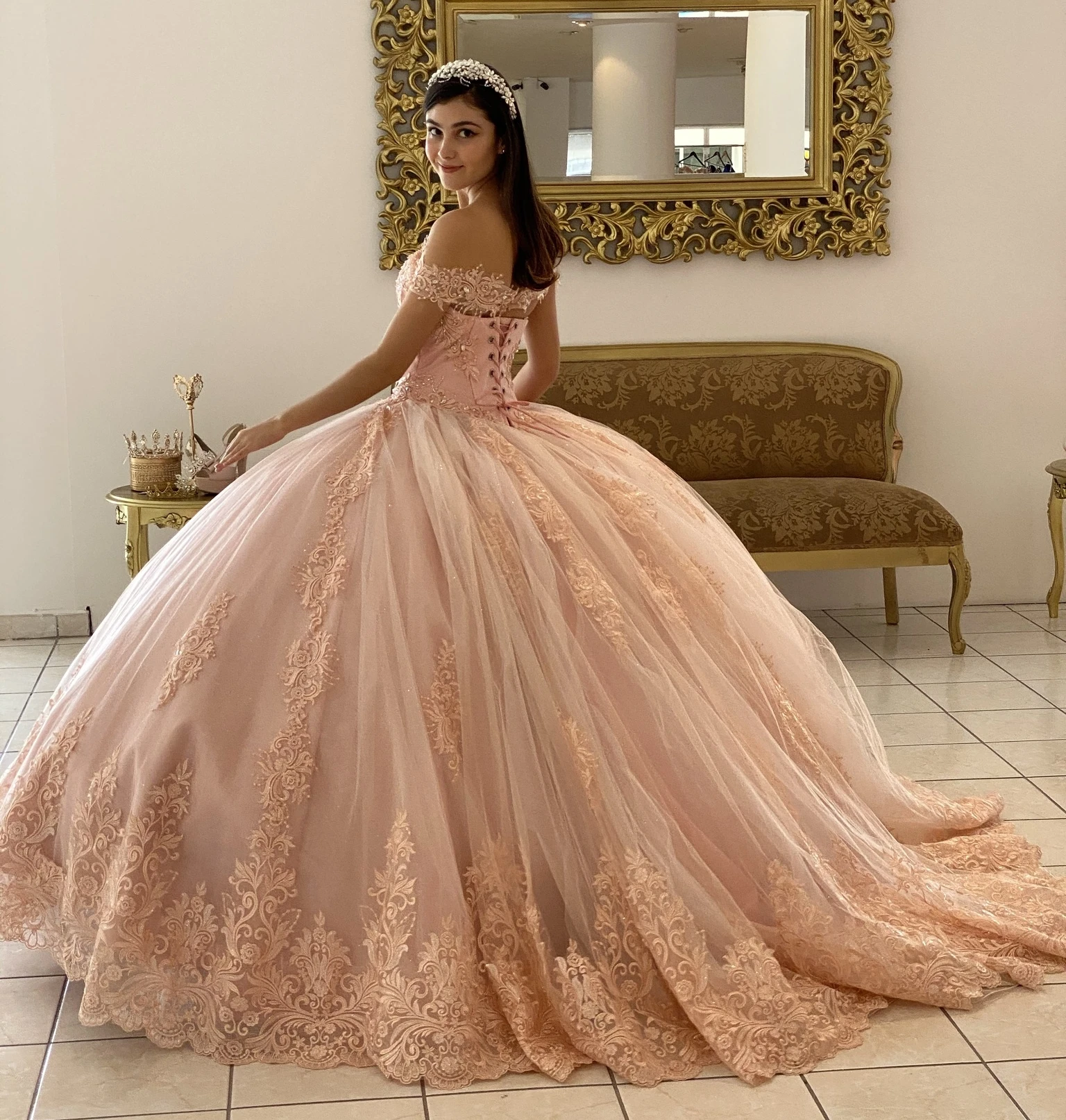 Vestidos de Quinceañera de princesa rosa, vestido de baile sin hombros, apliques de tul, dulce 16 vestidos, 15 Años, mexicano