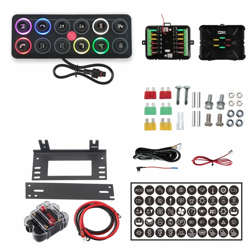 Sistema di pannelli interruttori a 12 Gang con retroilluminazione Rgb pulsante interruttore a levetta scatola di controllo del circuito ausiliario relè elettronico per Yacht